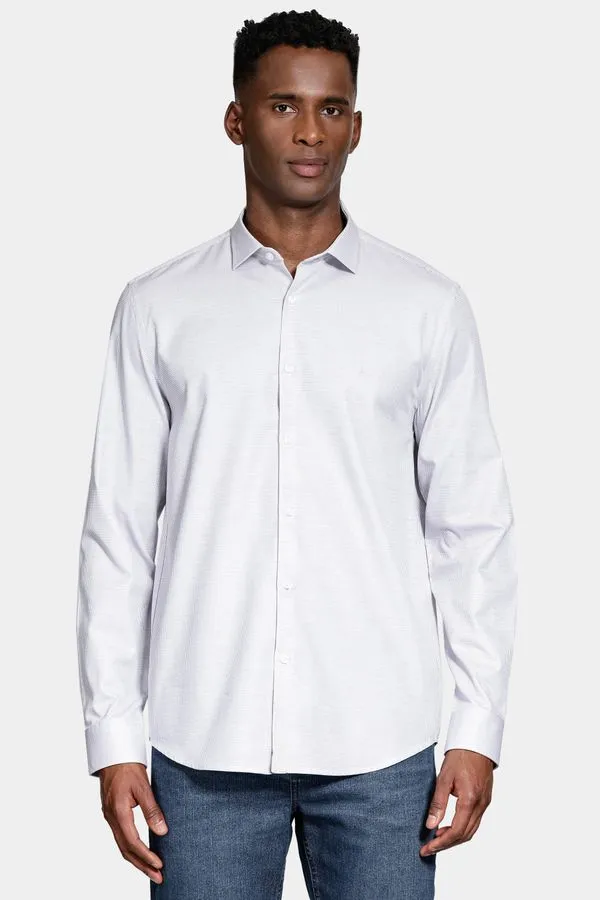 Camisa Manga Longa Regular Tricoline Algodão Textura Cinza - G