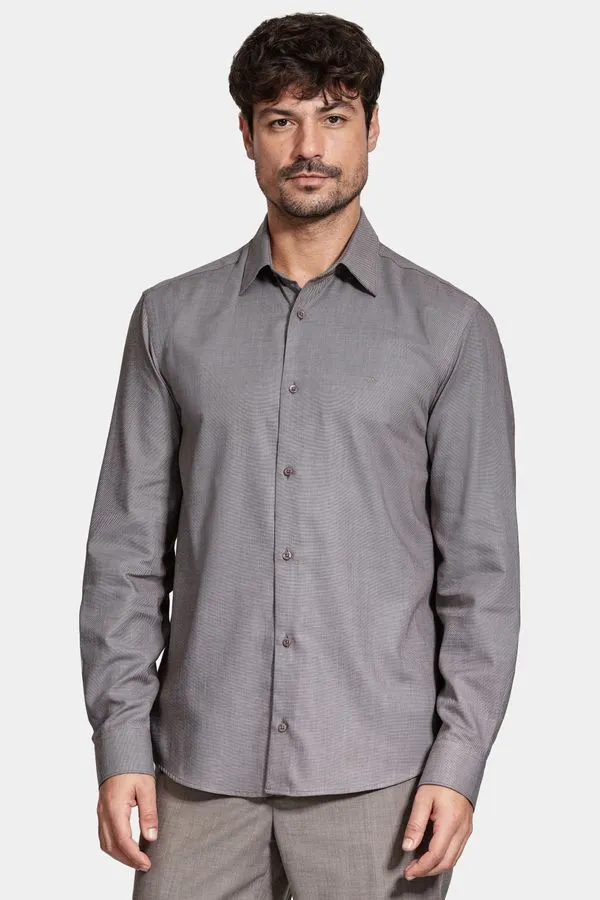 Camisa Manga Longa Regular Algodão Egípcio Maquinetada Tabaco - 5G