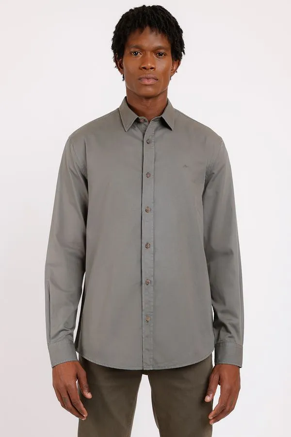 Camisa Manga Longa Slim Sarja Indiana Tinturada Verde - P