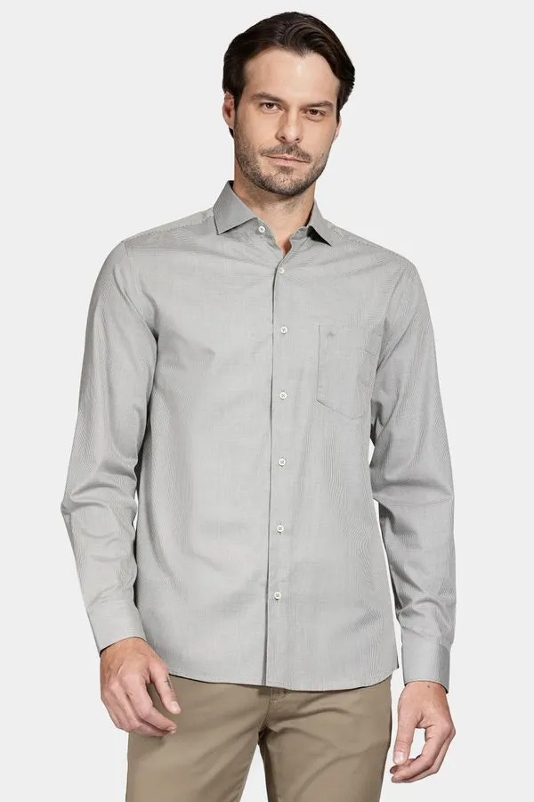 Camisa Algodão Regular Manga Longa Xadrez Verde Com Branco - 5G