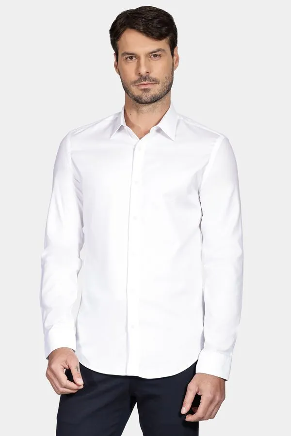 Camisa Manga Longa Slim Pima Stretch Maquinetada Branco - XGG
