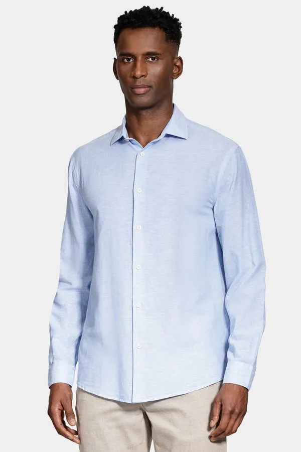 Camisa Manga Longa Regular Linho Algodão Surat Azul - GG