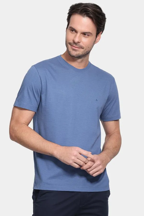 Camiseta Manga Curta Maquinetada Azul Jeans - P