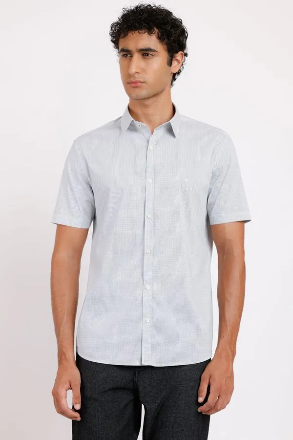 Camisa Slim Algodão Poliamida Mini Xadrez Branco Com Preto - GG
