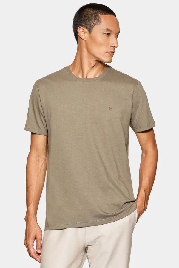 Camiseta Manga Curta Bordado Basica Verde Folha Seca - P