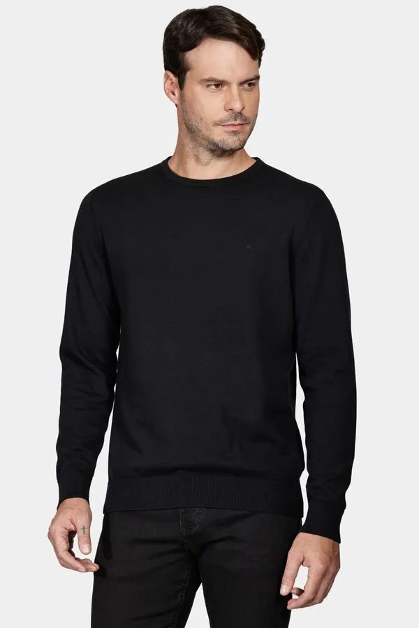 Tricot Manga Longa Gola Careca Preto - G