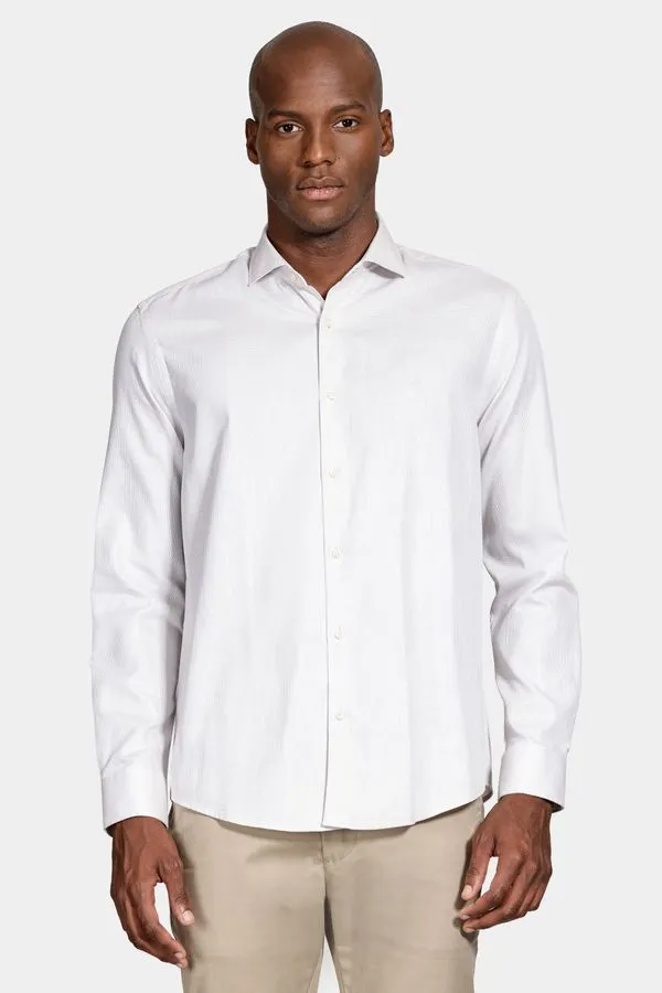 Camisa Manga Longa Algodão Maquineta Branco Com Caqui - P