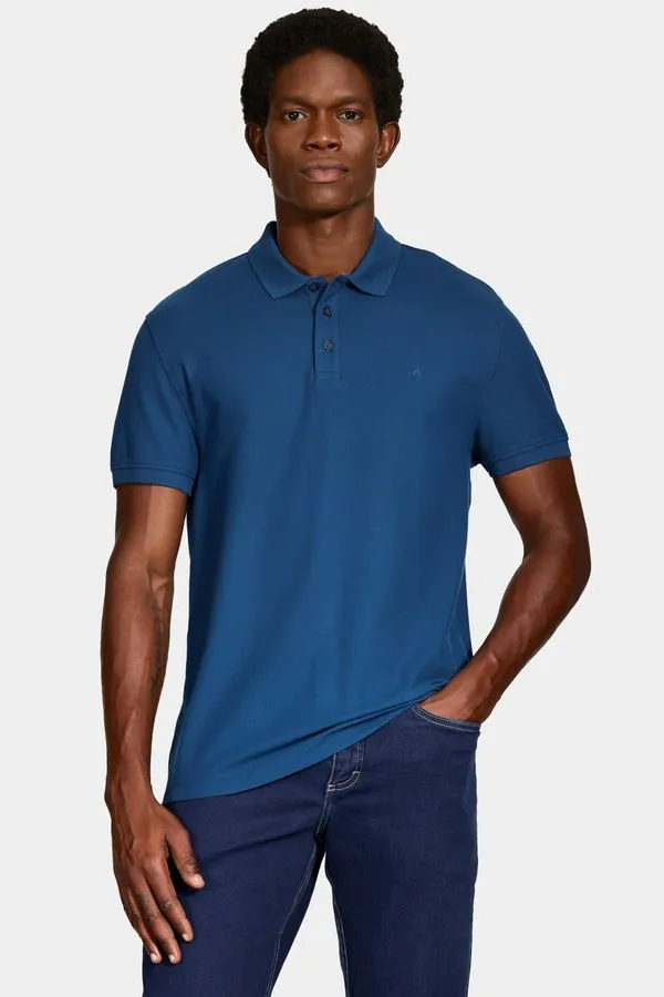 Polo Manga Curta Cotton Piquet Basic Azul Petroleo - GG