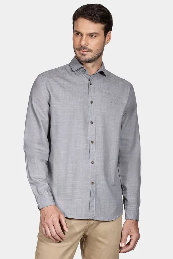 Camisa Manga Longa Denim Like Cinza - G