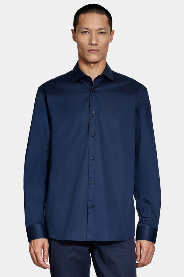 Camisa Manga Longa Slim Tricoline Algodão Marinho - G