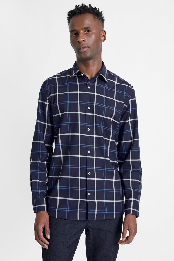 Camisa Manga Longa Move Regular Xadrez Fio 60 Egípcio Marinho - P