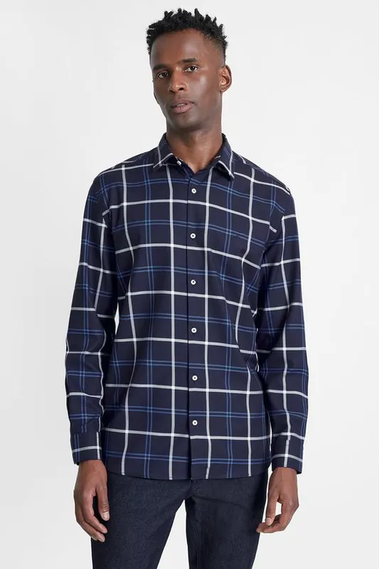Camisa Manga Longa Move Regular Xadrez Fio 60 Egípcio Marinho - P