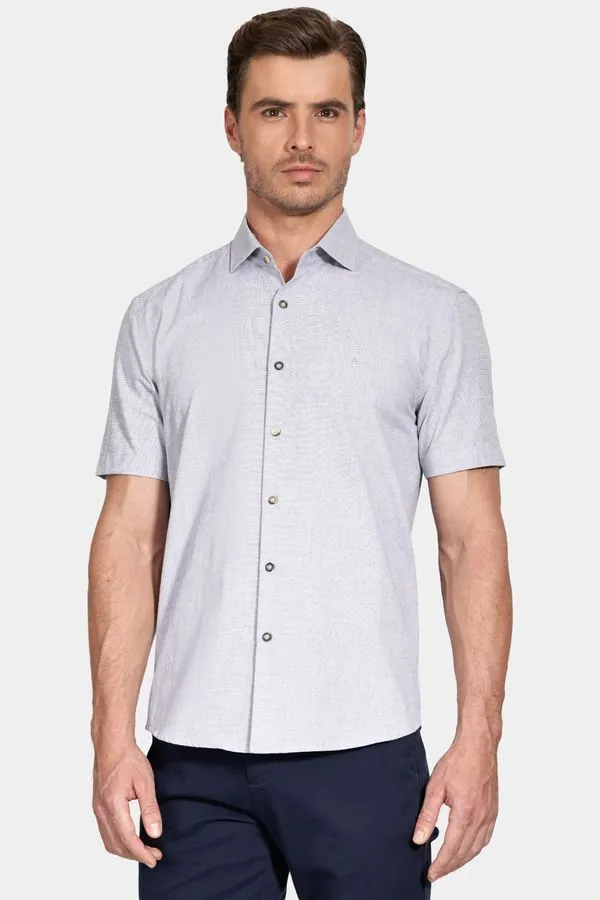 Camisa Manga Curta Slim Algodão Flame Soft Marinho - P