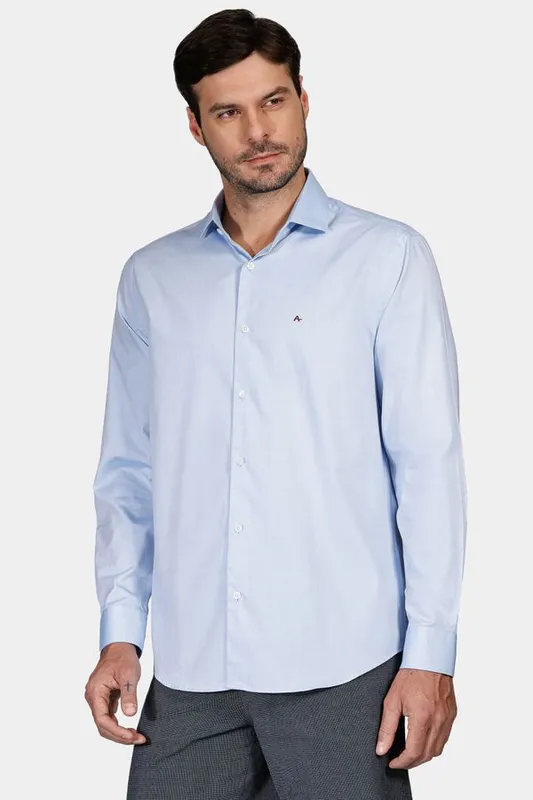 Camisa Manga Longa Regular Tricoline Pinpoint Azul - XGG