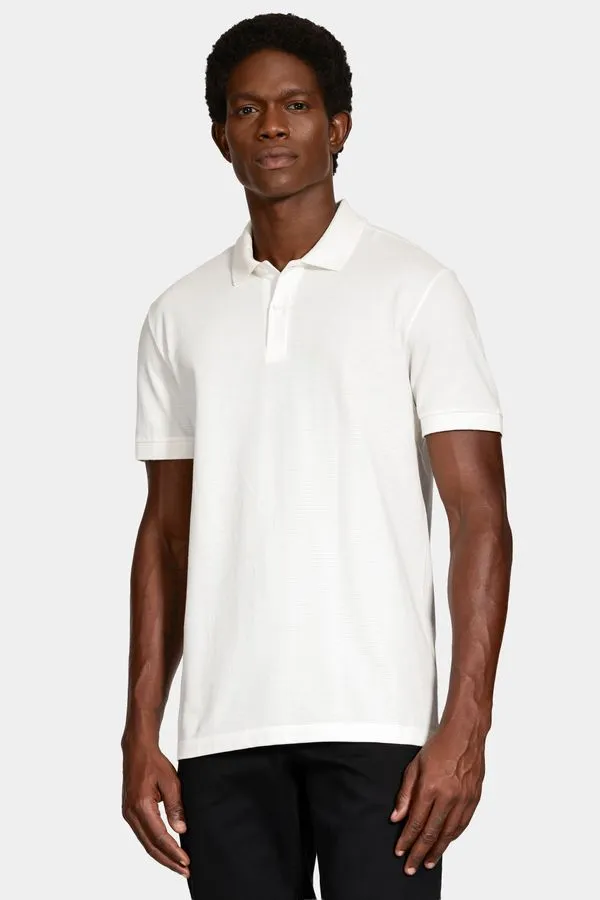 Polo Manga Curta Malha Quadrile Off White - G
