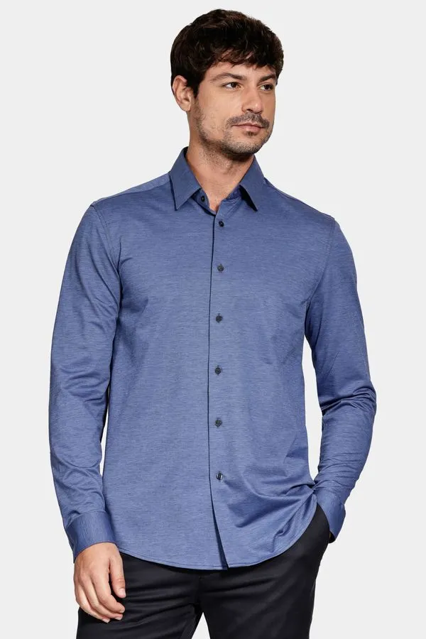 Camisa Regular Algodão Easy Care Manga Longa Azul Escuro - 5G