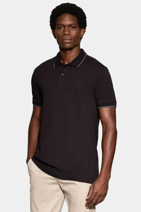 Polo Manga Curta Friso Fino Gola Preto - M