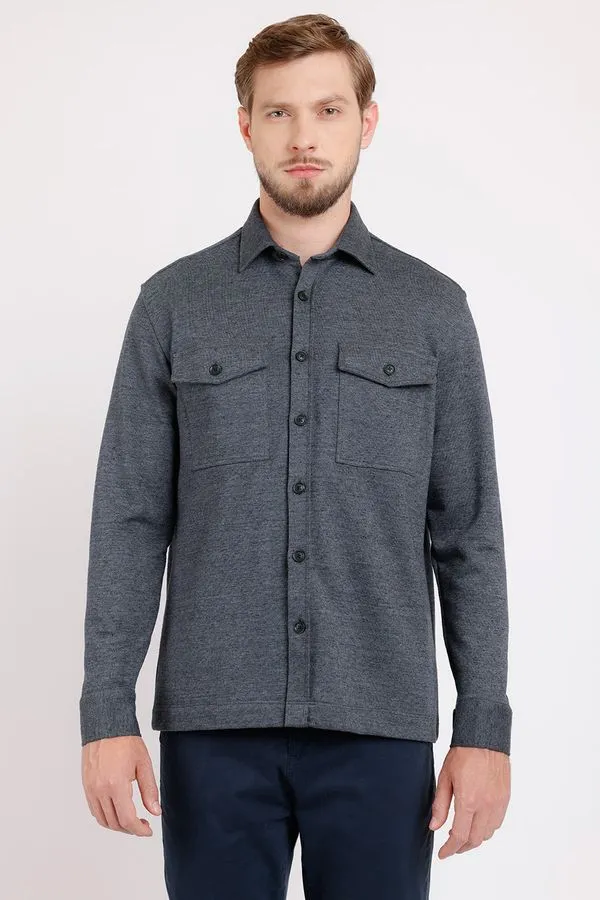 Camisa Manga Longa Overshirt em Malha Com Bolsos Chumbo - G