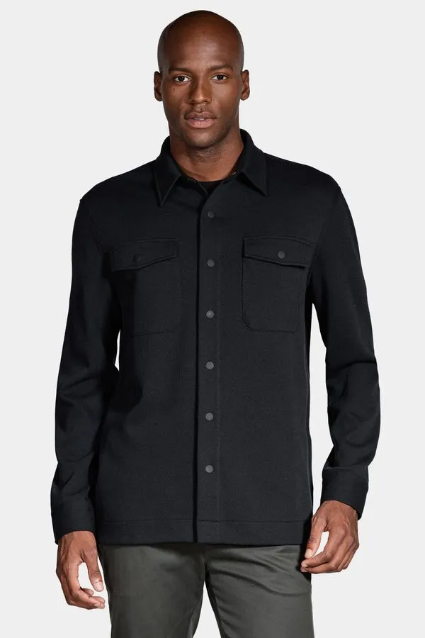 Camisa Manga Longa Overshirt em Piquet Duo Preto - G
