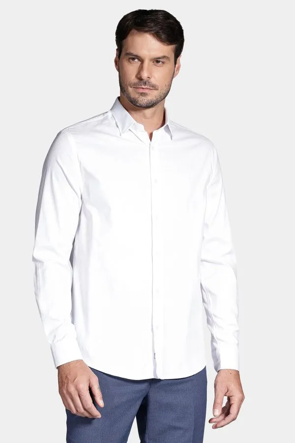 Camisa Manga Longa Cosmo Slim Stretch Maquinetada Lisa Branco - GG