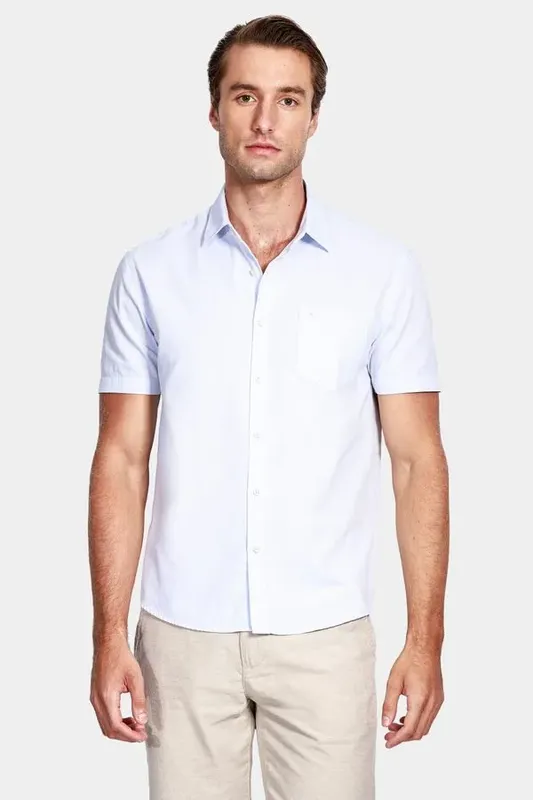 Camisa Manga Curta Cosmo Regular Button-Down Lotte Com Bolso Azul Celeste - XGG