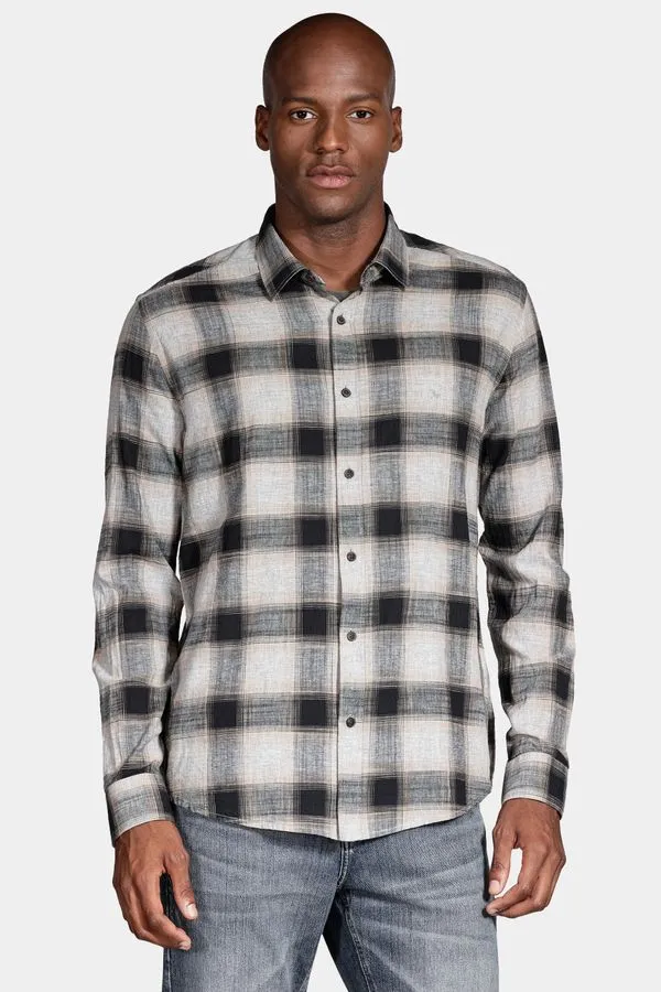 Camisa Manga Longa Move Slim Xadrez Mescla Cinza Mescla Com Preto - M