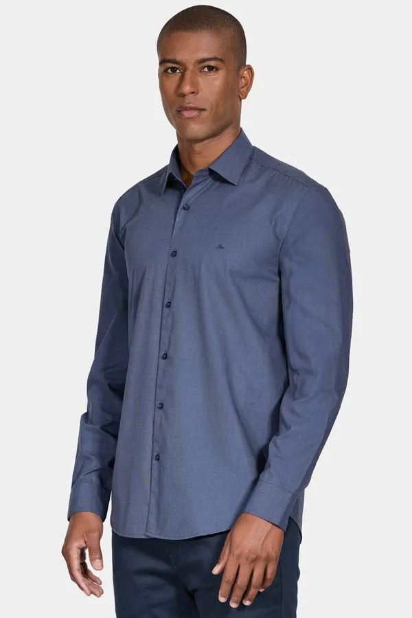Camisa Manga Longa Regular Algodão Egípcio Fil a Fil Barolo Azul - M