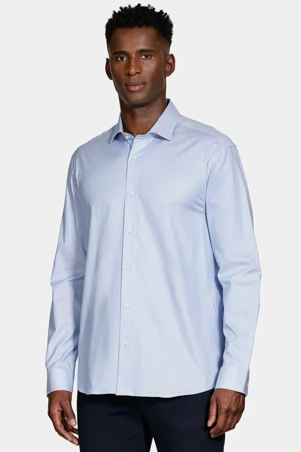 Camisa Manga Longa Social Regular Maquinetada Stretch Azul - 47