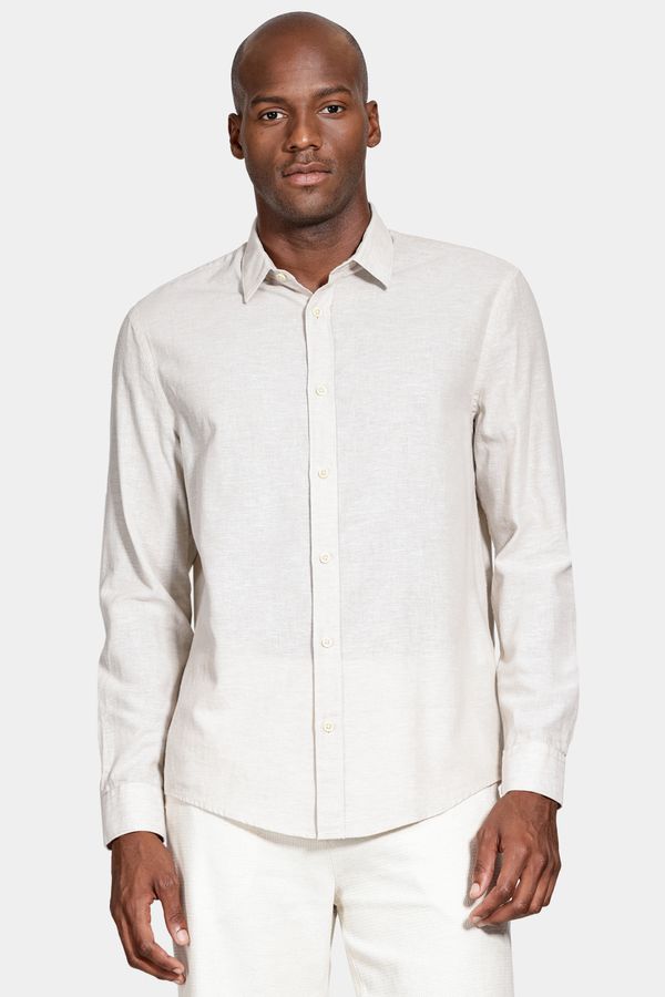 Camisa Manga Longa Slim Linho Caqui - P