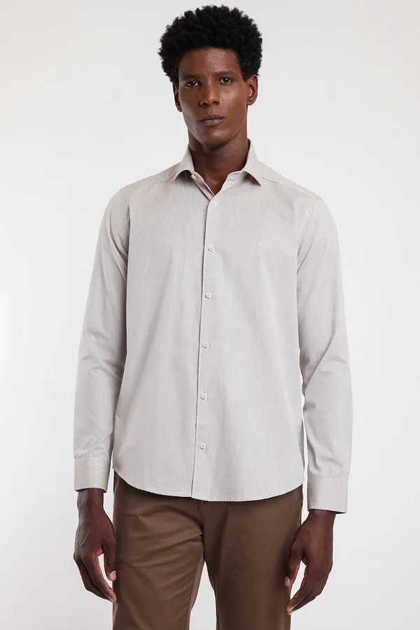 Camisa Slim Manga Longa Tricoline Cáqui - G