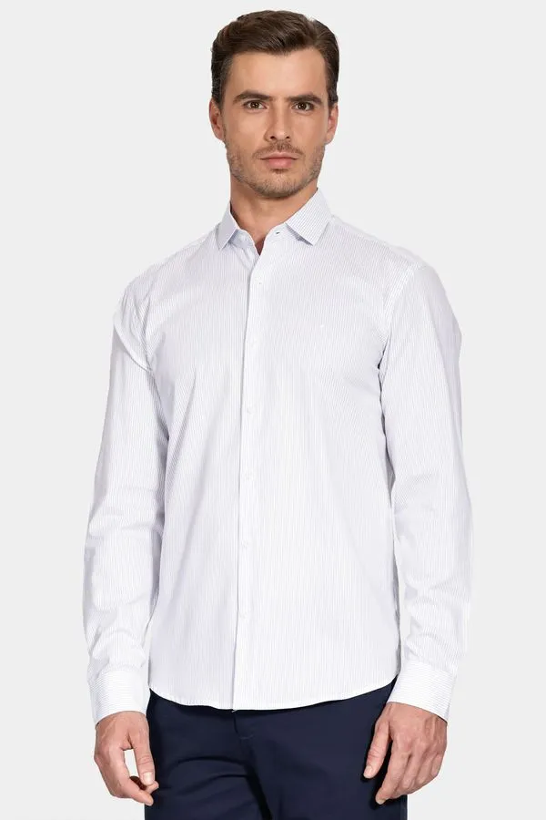 Camisa Manga Longa Regular San Lazaro Listrada Branco Com Azul - XXG
