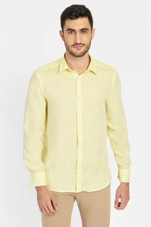 Camisa Manga Longa Slim em Linho Irlandês Amarelo Medio - GG