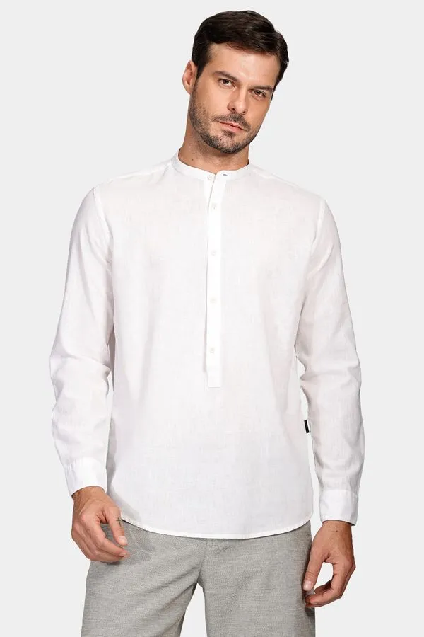 Camisa Manga Longa Move Regular Gola Padre em Linho Algodão Branco - P