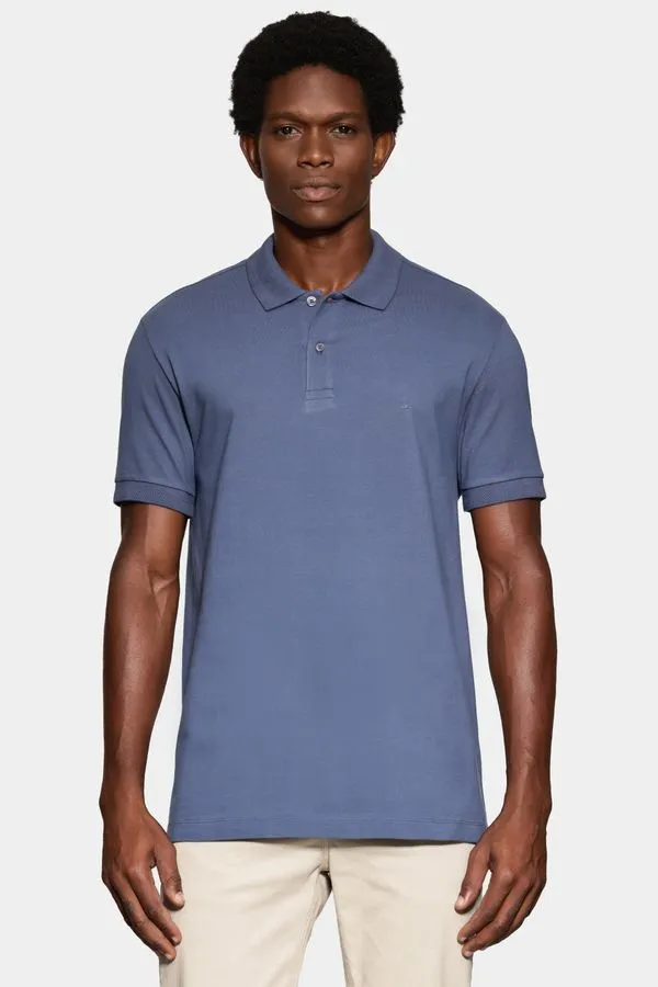 Polo Manga Curta Gola Jacquard Azul Jeans - GG