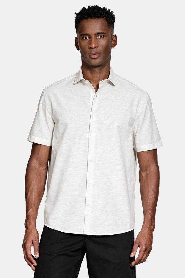Camisa Regular Algodão Mescla Manga Curta Natural - GG