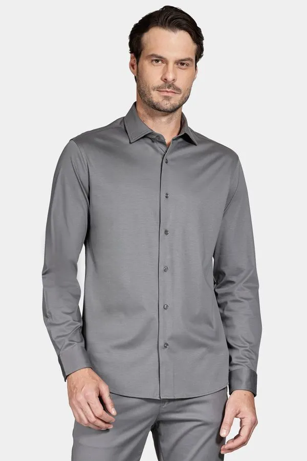 Camisa Manga Longa Slim Algodão Modal e Seda Chumbo - P