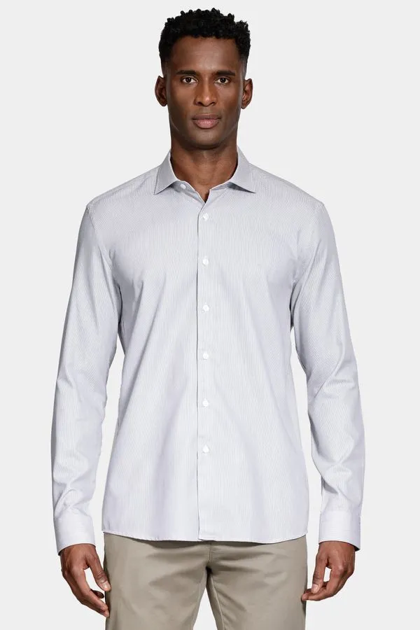 Camisa Slim Tricoline Maquinetada Manga Longa Cinza - M