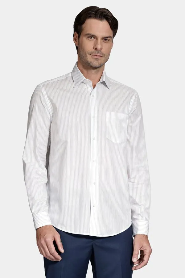 Camisa Regular Listra Branco Com Azul Claro - XXG