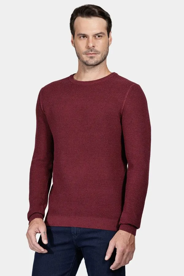 Tricot Manga Longa Botone Waffle Bordeaux - M