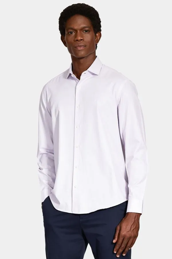 Camisa Manga Longa Regular Micro Xadrez Mix Branco Com Rosa - M