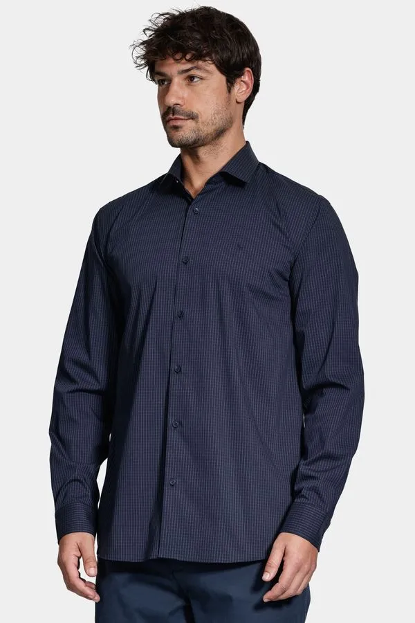 Camisa Manga Longa Algodão Tech Xadrez Marinho Com Azul Jeans - M