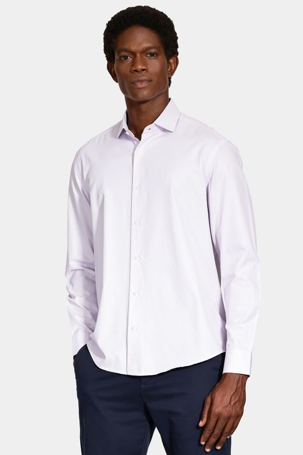 Camisa Manga Longa Regular Micro Xadrez Mix Branco Com Rosa - G