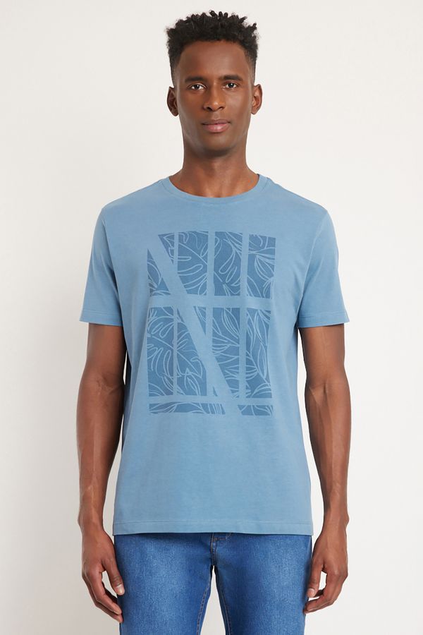 Camiseta Manga Curta Silk Folhagem Azul Claro - PP