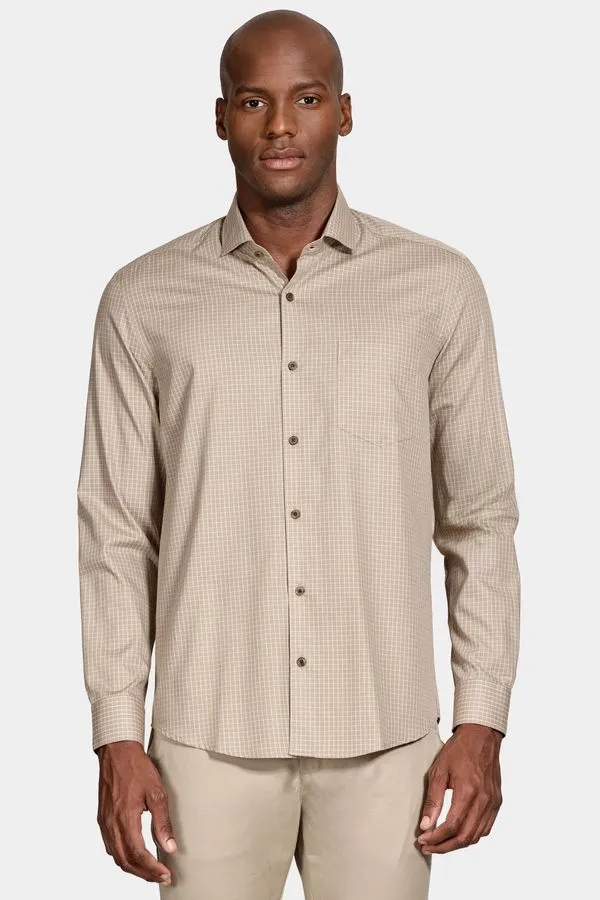Camisa Manga Longa Regular Xadrez Caqui Com Creme - P