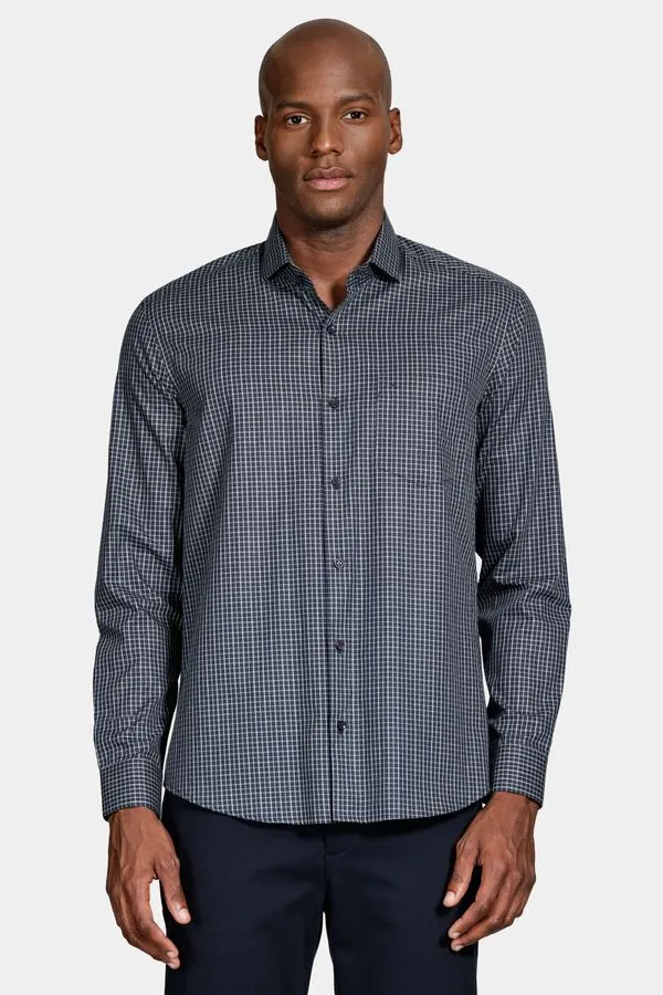 Camisa Manga Longa Regular Algodão Xadrez Marinho Com Verde - 5G