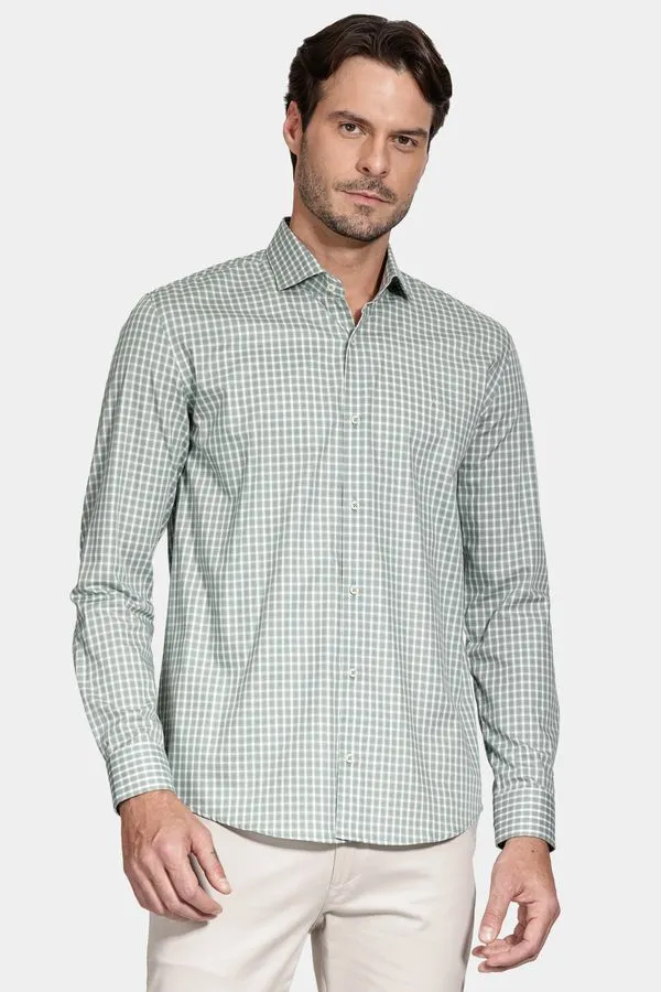 Camisa Manga Longa Slim Xadrez Verde Com Branco - M