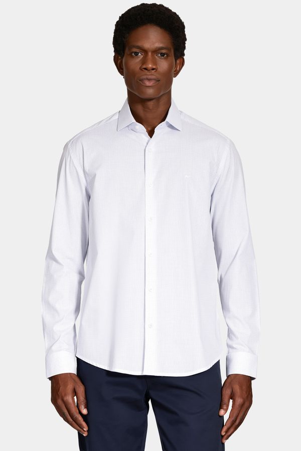 Camisa Manga Longa Slim Moscou Micro Xadrez Branco Com Azul - P