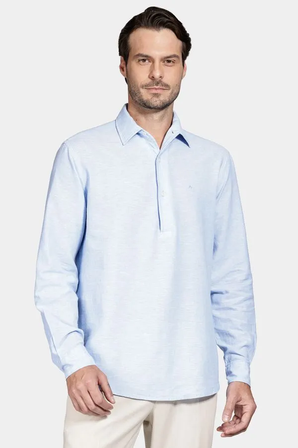 Camisa Manga Longa Bata Regular Rústica Azul - GG
