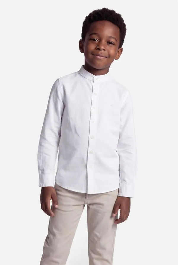 Camisa Flamê Manga Longa Infantil Gola Padre Branco - 10