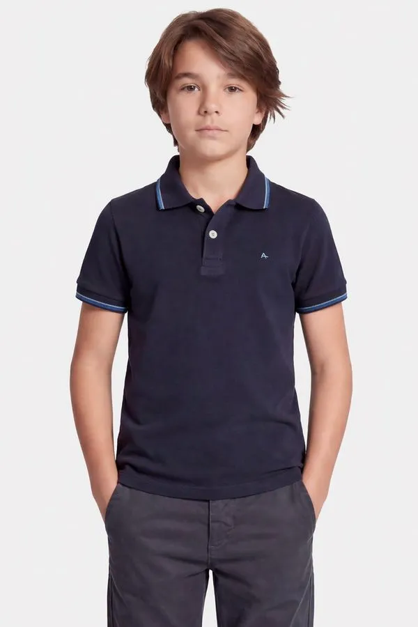 Polo Manga Curta Infantil Frisos Navy Com Navy - 6